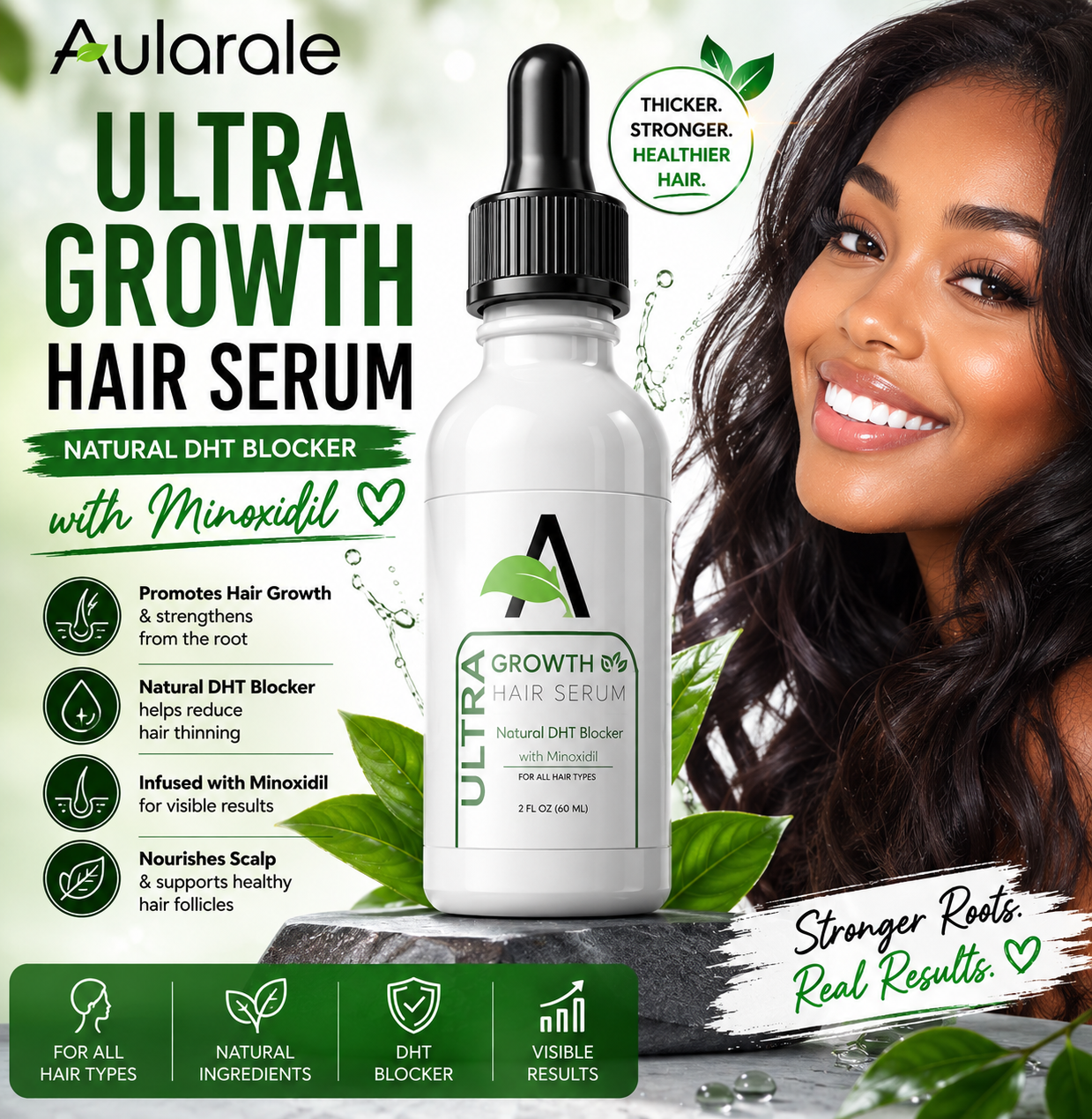 Ultra Growth Hair Serum Natural DHT Blocker W  Minoxidil for Thicker Hair & Healthy Scalp (1 oz)